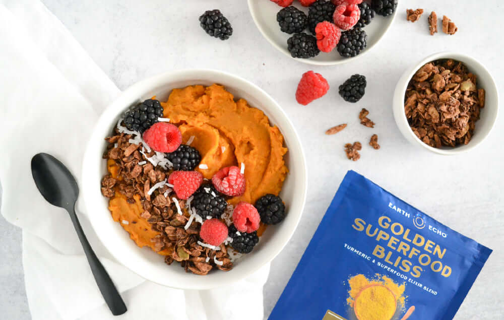 An Easy + Healthy Golden Sweet Potato Breakfast Bowl