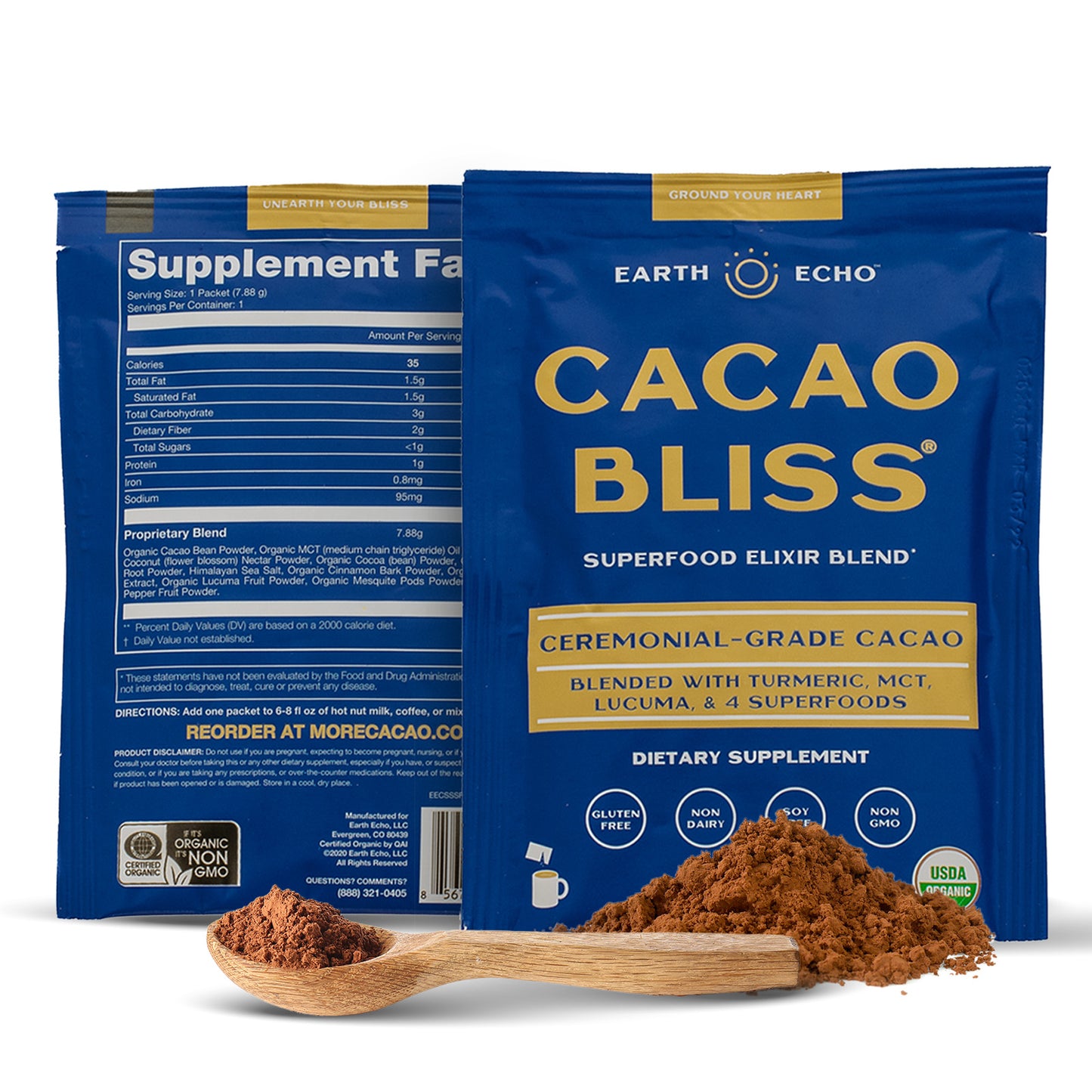Cacao Bliss 1 Pouch + Cacao Travel Packs 1 Box + Cacao Lover's Cookbook