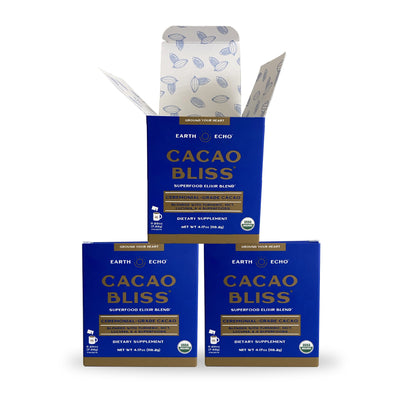 5 Boxes of Cacao Bliss Travel Packs with a Free Frother