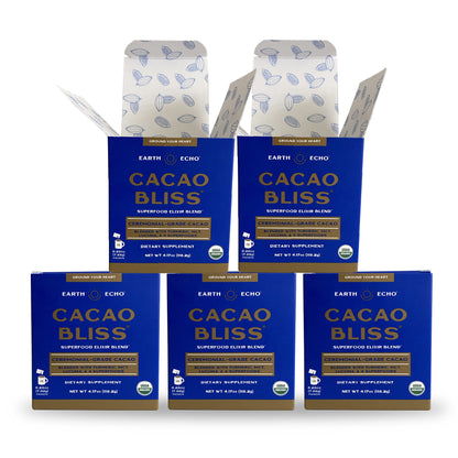 5 Boxes of Cacao Bliss Travel Packs with a Free Frother